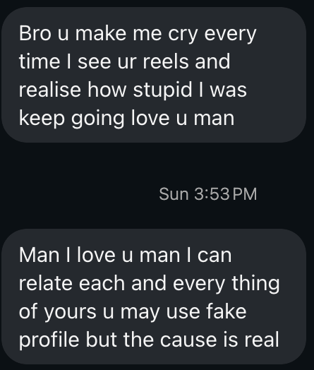 Actual message screenshot: The cause is real. Personal details hidden.