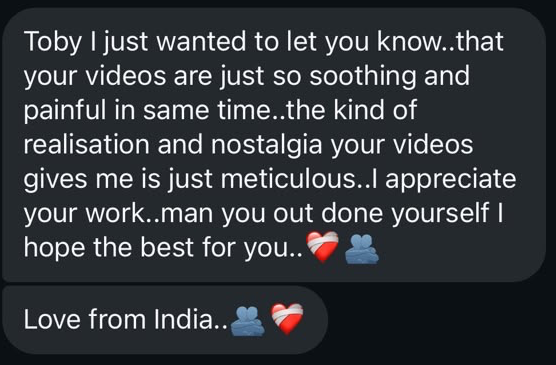 Actual message screenshot: The stories feel familiar. Personal details hidden.
